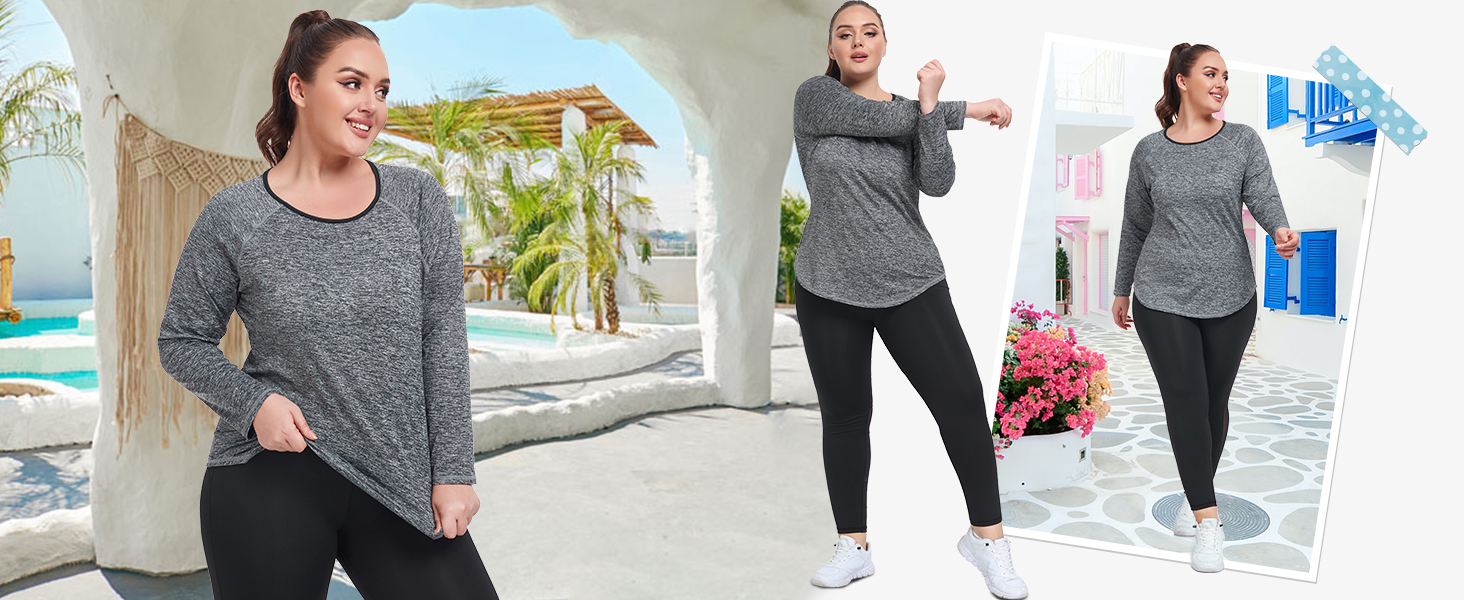 workout tees for women women's long sleeve workout tops plus size hiking clothes for women