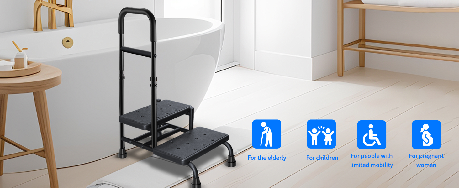 WHOMEC Step Stool with 2 Handles,Adjustable 2 Handrails and