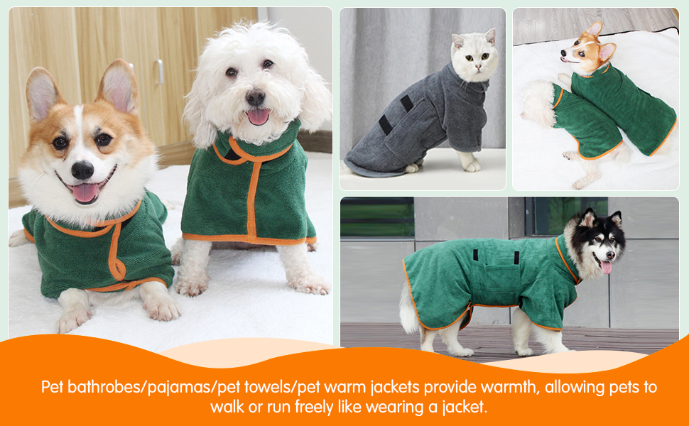 Cckuu Dog Drying Robe Towel Coats Adjustable Dog Dressing Gown
