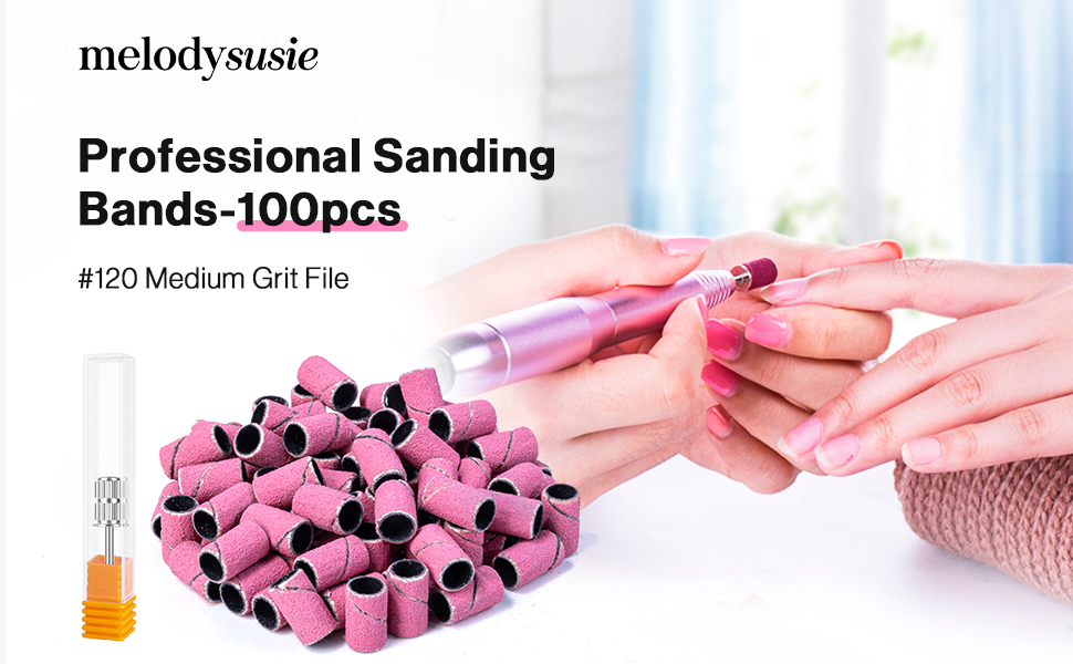 MelodySusie 100 Pcs Nail Drill Bits Sanding Bands for Nail