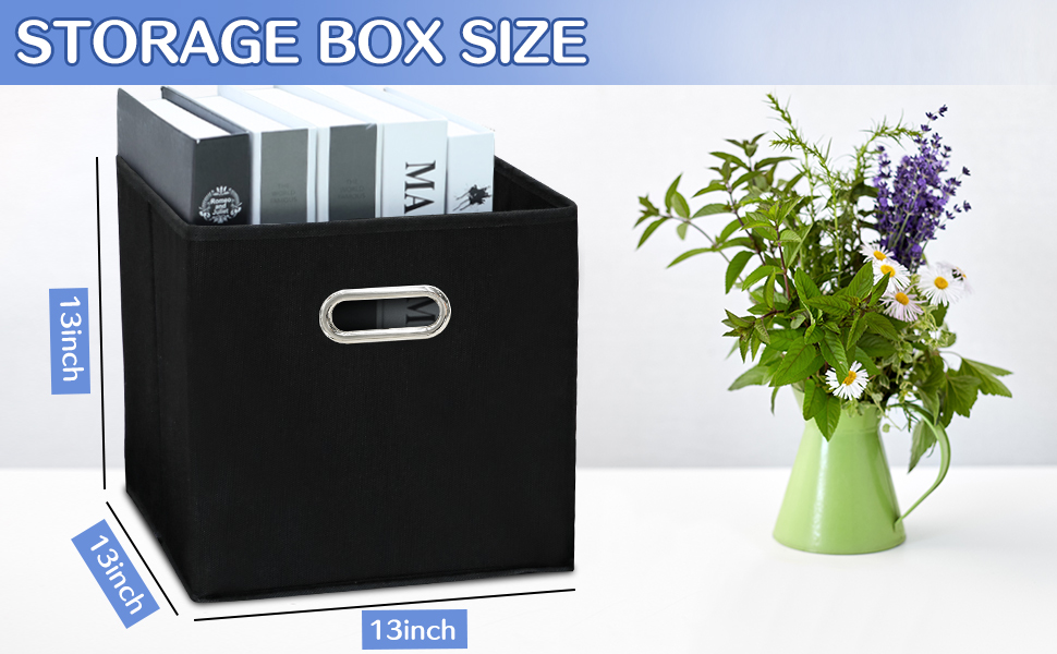 SEVENDOME Black Fabric Storage Bins，13 Inch Cube Organizer