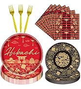Gameza Hibachi Party Tableware Decorations, 96PCS Disposable Paper Plate Napkin Fork Set, Dragon ...