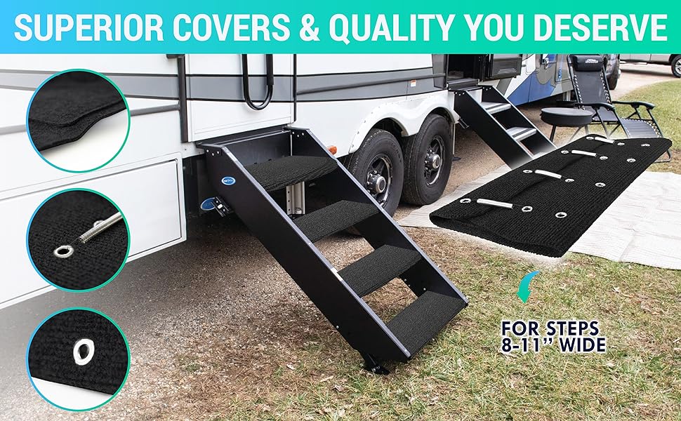 LATCH.IT RV Step Covers 4 Pack 23" Wide Camper Step Carpet Covers