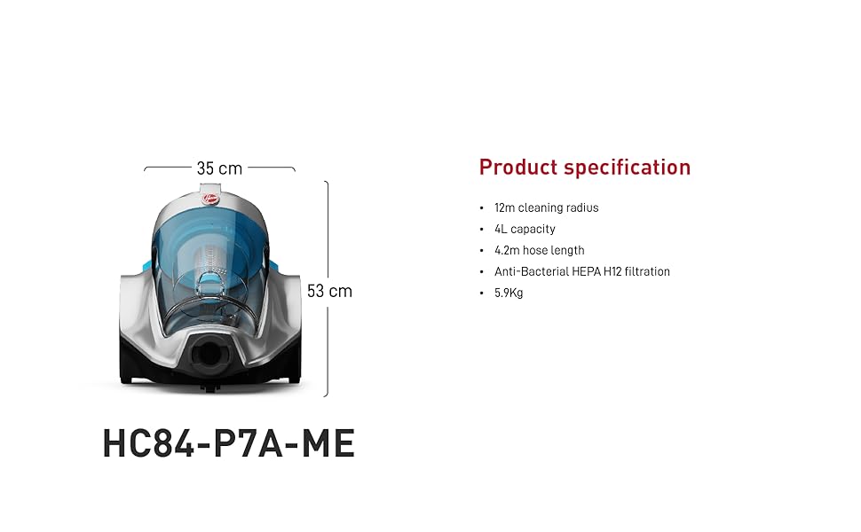 Hoover Power 7 Bagless Cyclonic Canister Vacuum Cleaner with HEPA