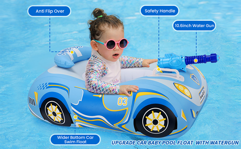 Car Pool Floats Kids with Water Gun, Inflatable Pool Toys for Kids with Squirt Gun