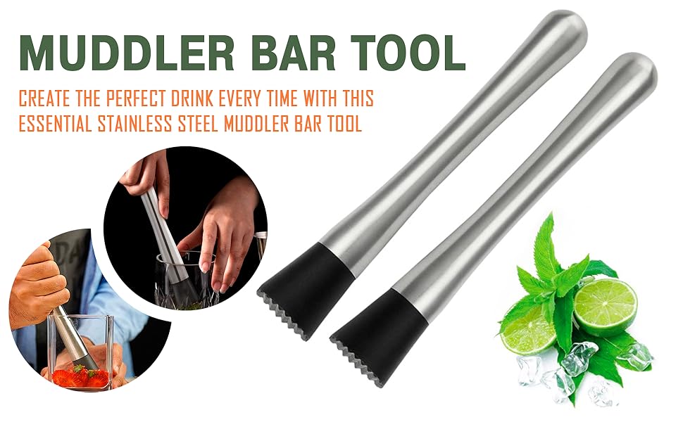 2Pcs Muddler for Cocktails Set 8" Drink Muddler Set Long