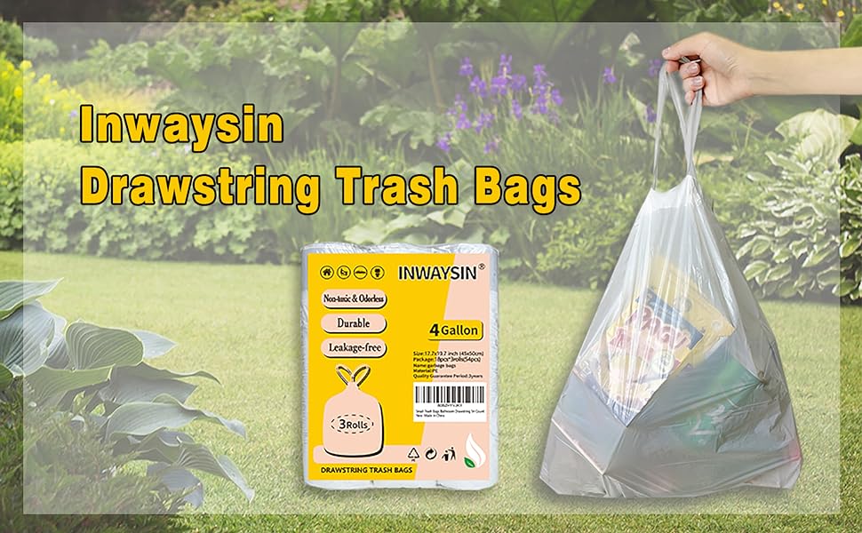 Small Trash Bags 4 Gallon Drawstring, Inwaysin 4 Gallon