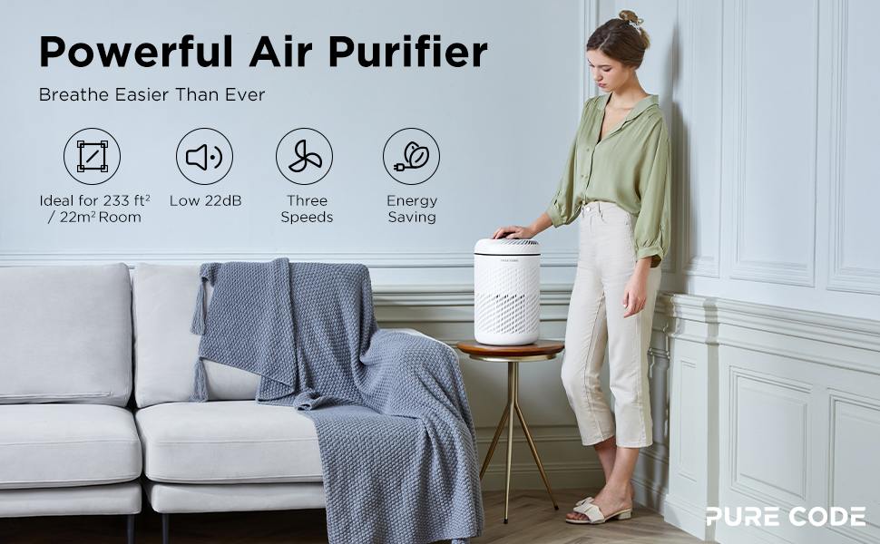 PURE CODE Air Purifier with H13 Ture HEPA Filter, High Efficiency