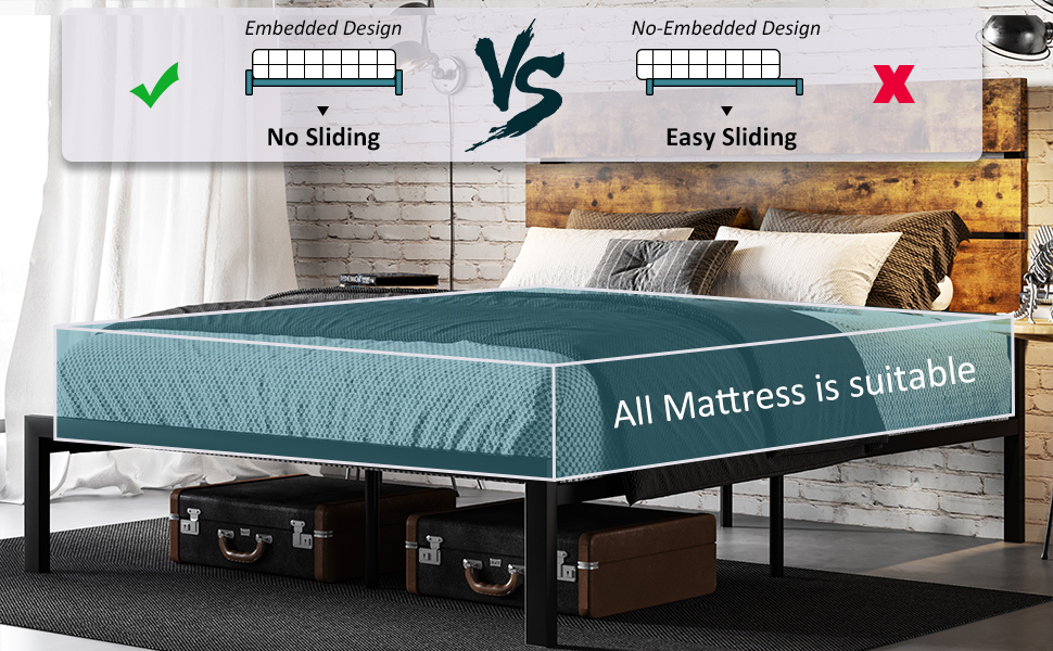 ONBRILL Queen Size Metal Platform Bed Frame, NoiseFree,No