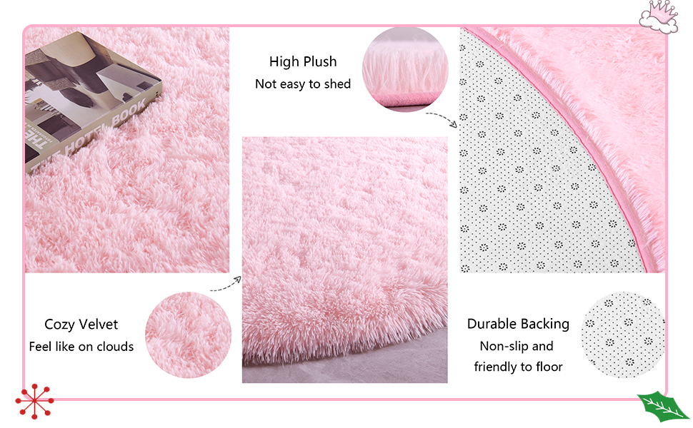 YJ.GWL Fluffy Round Rug Nursery Rug, Pink Circle Rug Kids Rug for