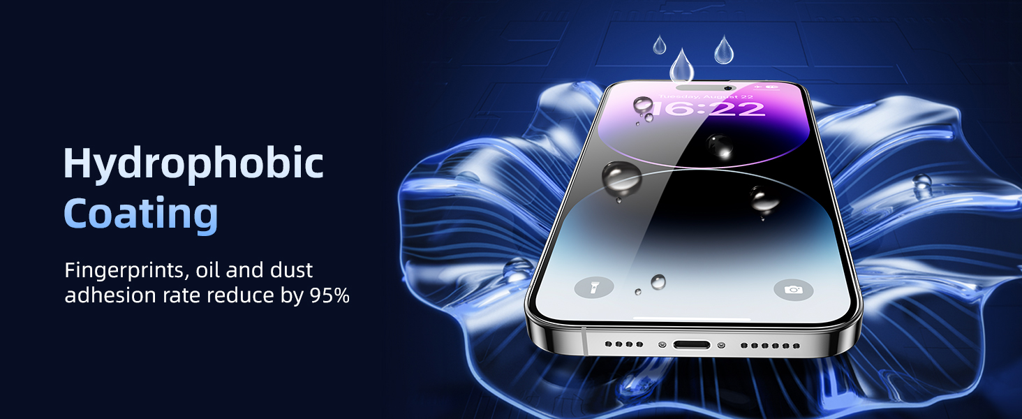 hydrophobic coating anti fingerprints, oil and dust