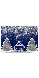 Blue Silver Birth of Jesus Backdrop Christmas Night Manger Nativity Scene Silhouette Background