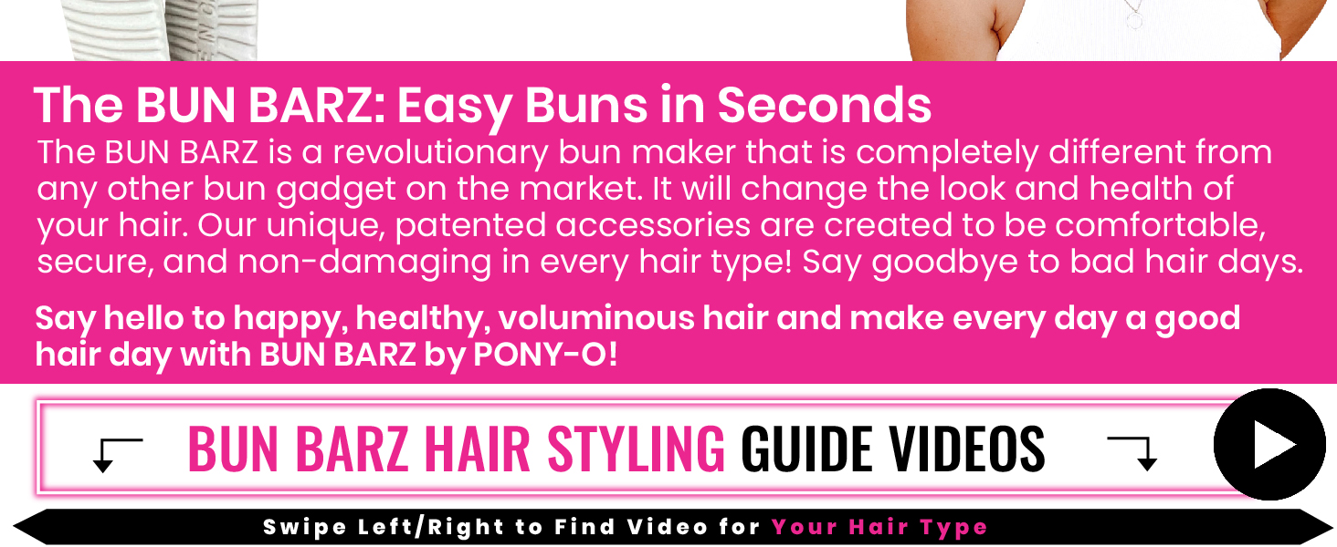 PONY-O Ponytail Holder Bun Barz – 2 Pack Original Patented No Damage Donut Hair Bun Maker – Hair Bun Alternative Pony Tail Accessory for Easy Hair