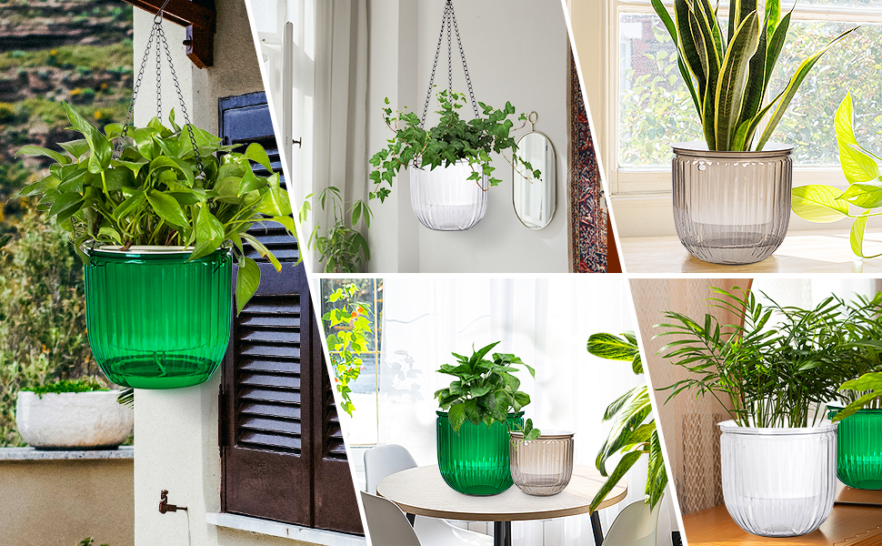 3 Stück Selbstbewässernd Blumenampel 11/17/22 cm hängende Pflanzgefäße Pflanzen Pflanzenhänger
