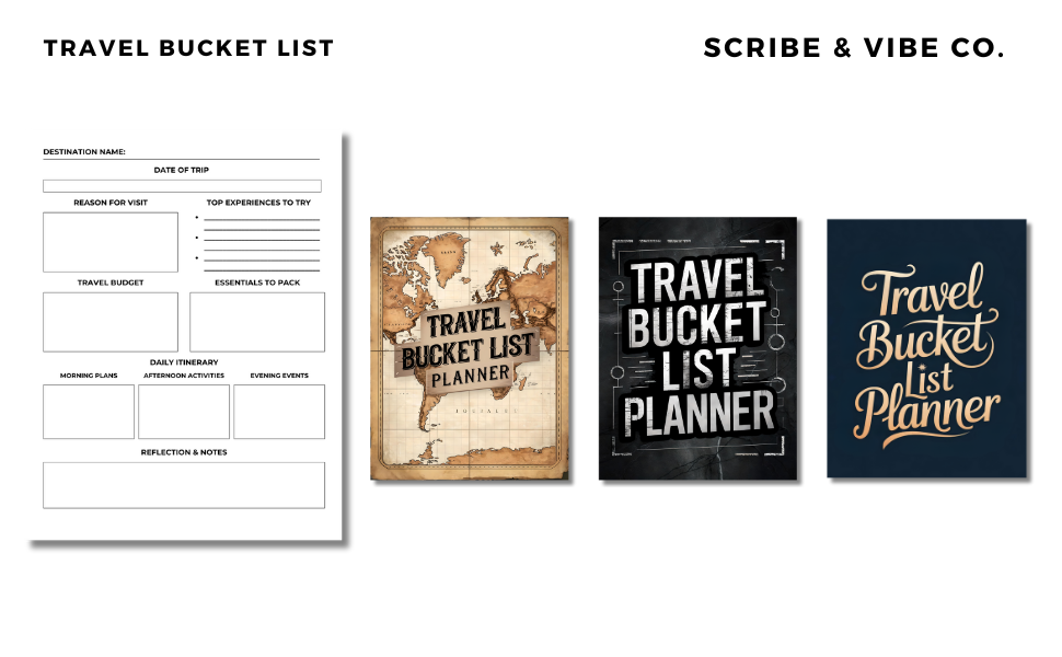 Travel Planner Bucket List (Golden Navy Cover) Scribe & Vibe Co