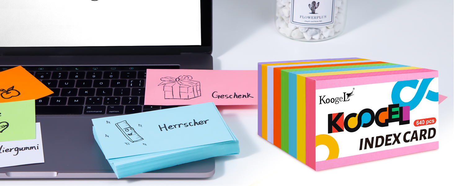 Koogel Coloured Index Cards Bulk, 640 Pieces Assorted Neon Colour Flash