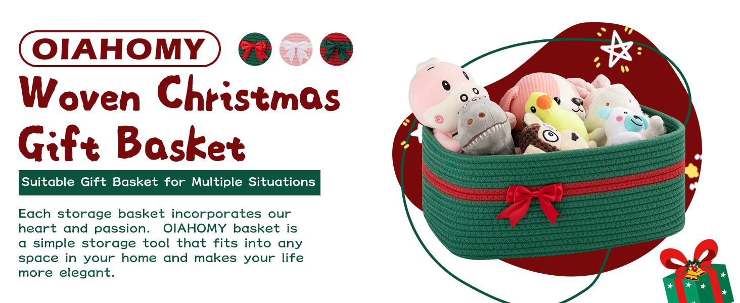 OIAHOMY Christmas Basket, Woven Basket for Gifts Empty with