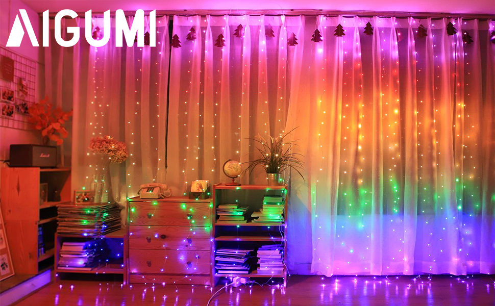 AIGUMI Christmas Curtain Fairy Lights, 3m×2.8m 280LED Hanging Fairy