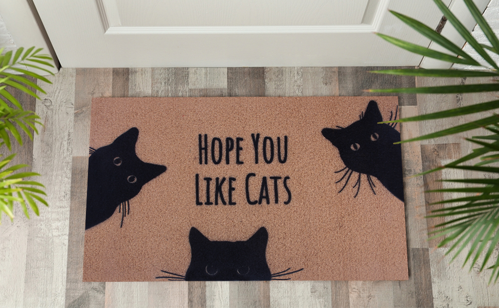 Hope You Like Cats Doormat 29×16 Inch, Funny Black Cat Door
