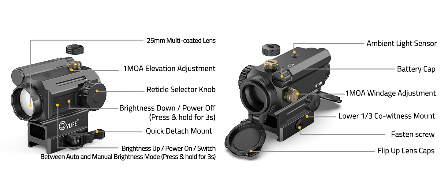 Components - CVLIFE JackalHowl 1X25mm Auto-Brightness Green Dot Sight