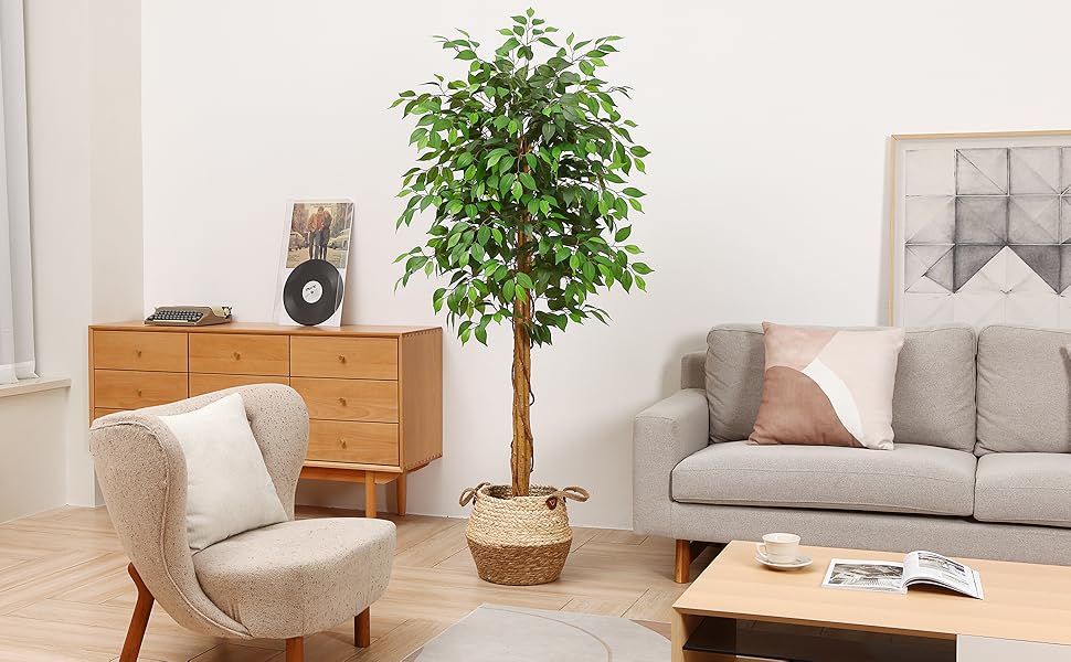 SOGUYI 6ft Ficus Artificial Trees with Realistic Leaves and Natural