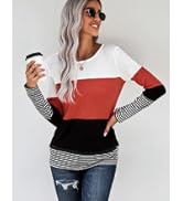 NEYOUQE Womens Color Block Loose Long T Shirts Casual Comfy Tops Tee Shirt