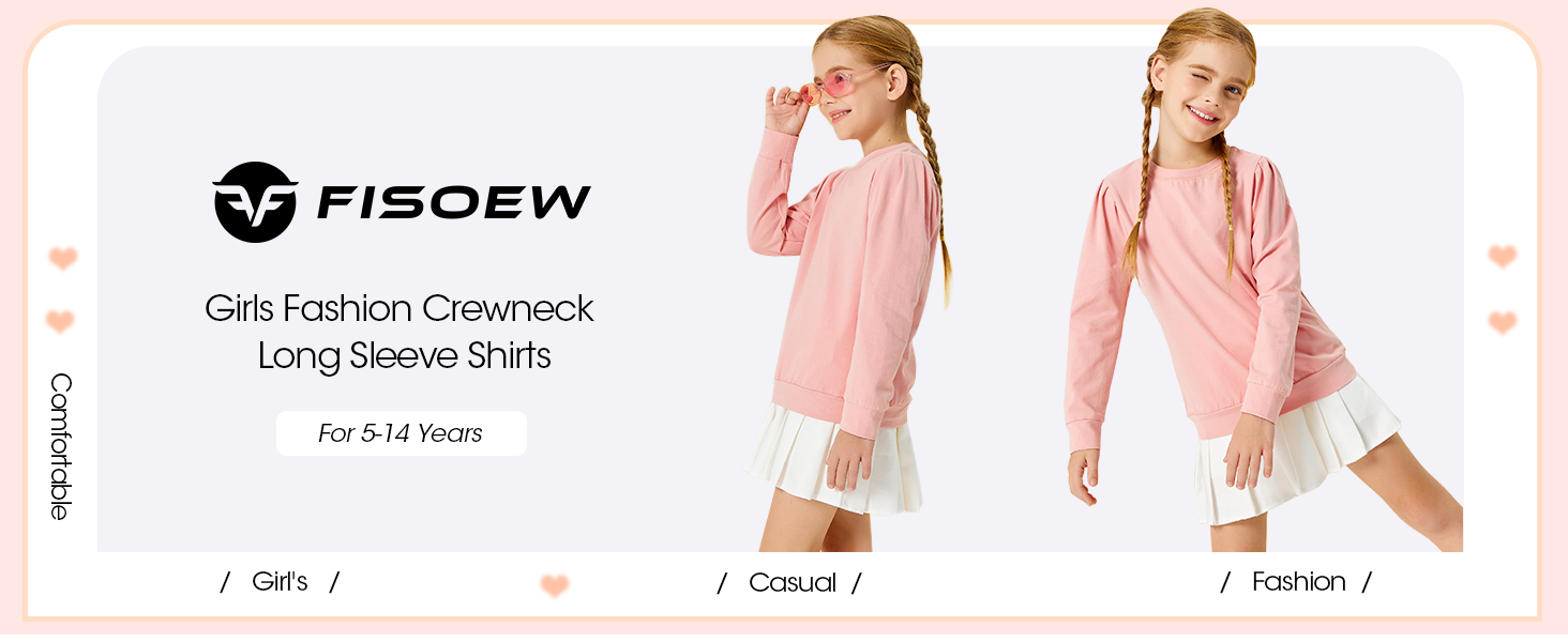 Girls Long Sleeve Shirts Tops Fall Tunic Causal Fashion Round Neck Basic Tee