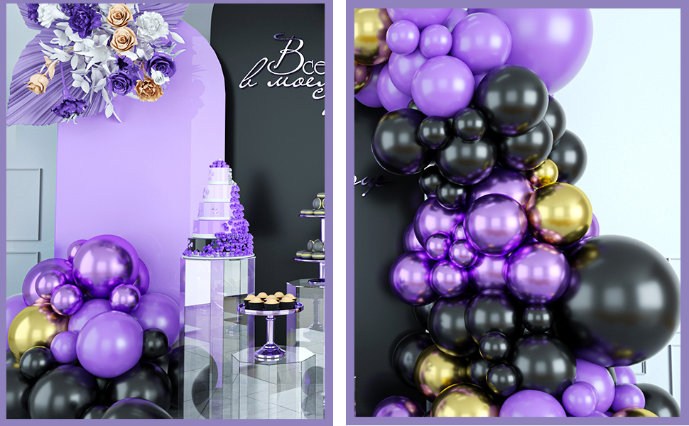 Black Purple Balloon Arch Kit, 100PCS Black Purple Balloon