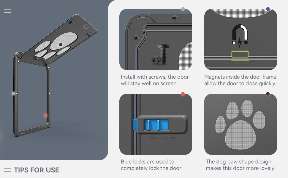 Large Dog Door for Screen Door, Easy Install Lockable Pet