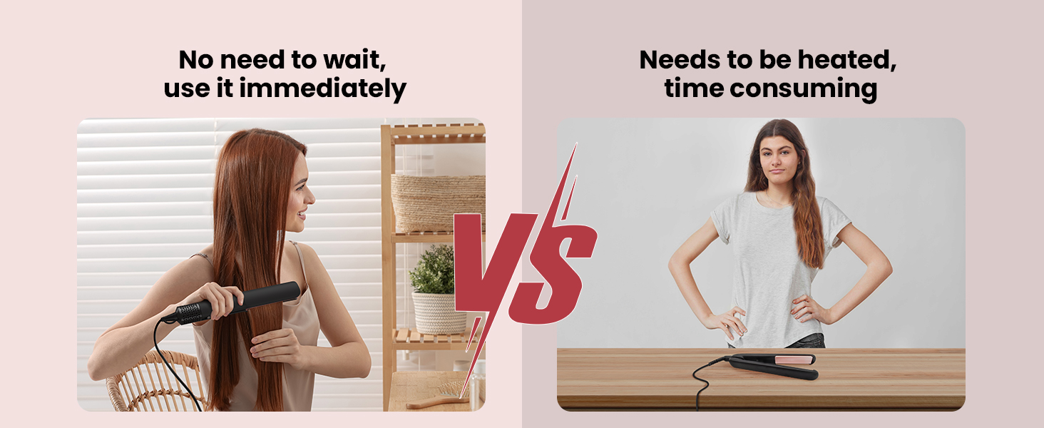 Split-panel comparison image showing two different usage scenarios of a product, highlighting immediate use versus time-consuming preparation.