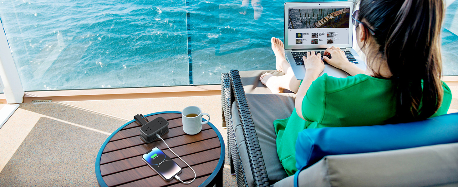 Travel Power Strip with USB C Port, NTONPOWER Flat Plug