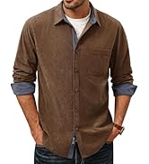 PJ PAUL JONES Men's Corduroy Button Down Shirt Long Sleeve Casual Collared Wrinkle Free Untucked ...