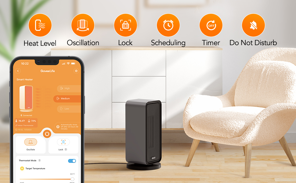 Govee Life Space Heater, Smart Electric Heater with Thermostat, WiFi