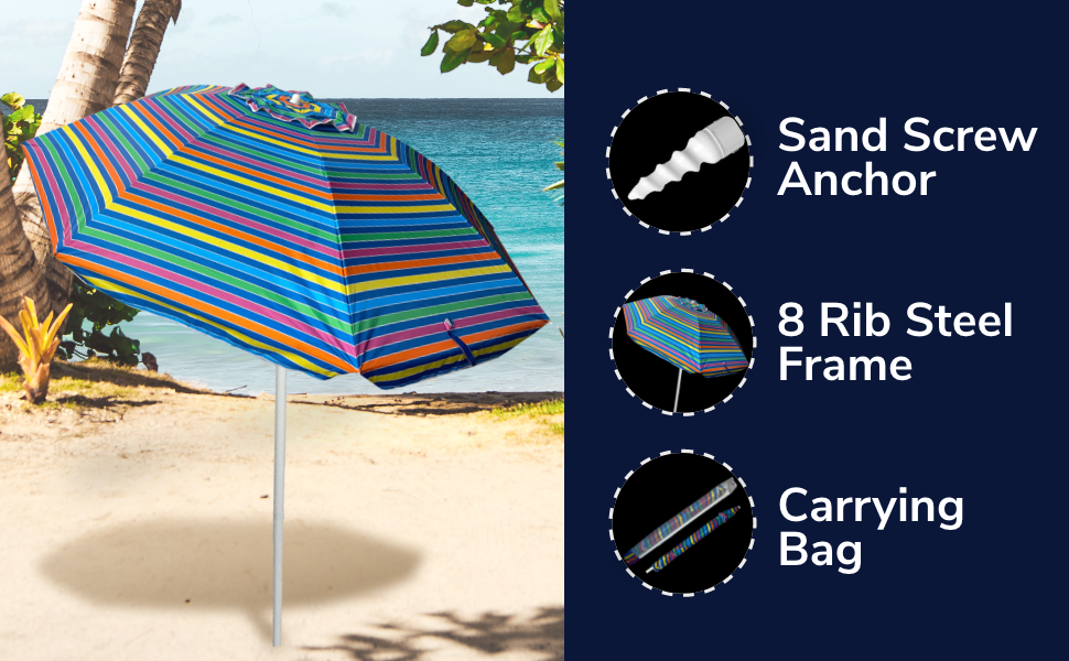 Caribbean Joe Beach Umbrella, Portable and Adjustable Tilt Sun Umbrella with UV
