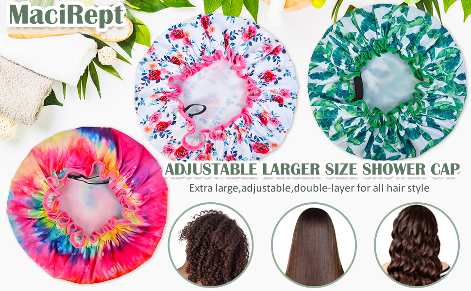 Shower Cap for Women, 3 Pcs Adjustable Extra Large Shower