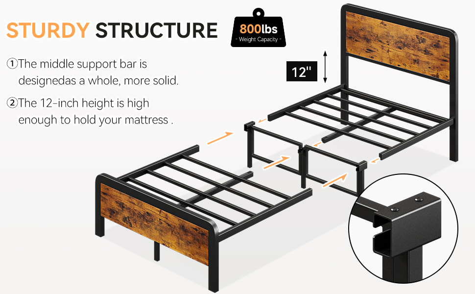 Black Twin Size Bed Frames with Wood Headboard and