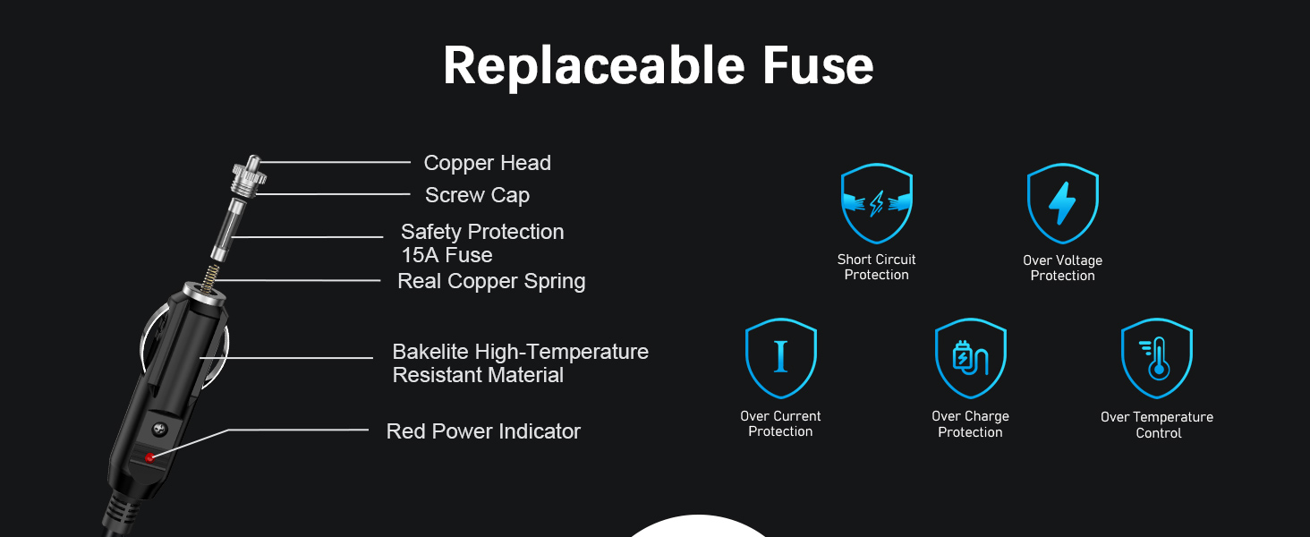 Range Tour Cigarette Lighter Socket Extension Cord 1.8M/6FT 12V-24V 15A 16AWG