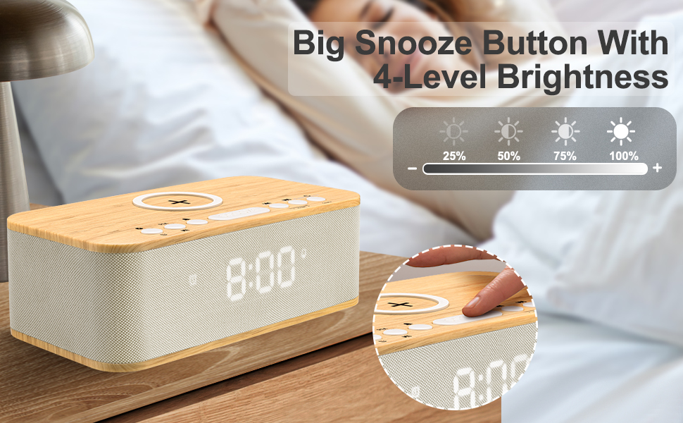 DOQUO Digital Alarm Clock Bluetooth Speaker, Wireless