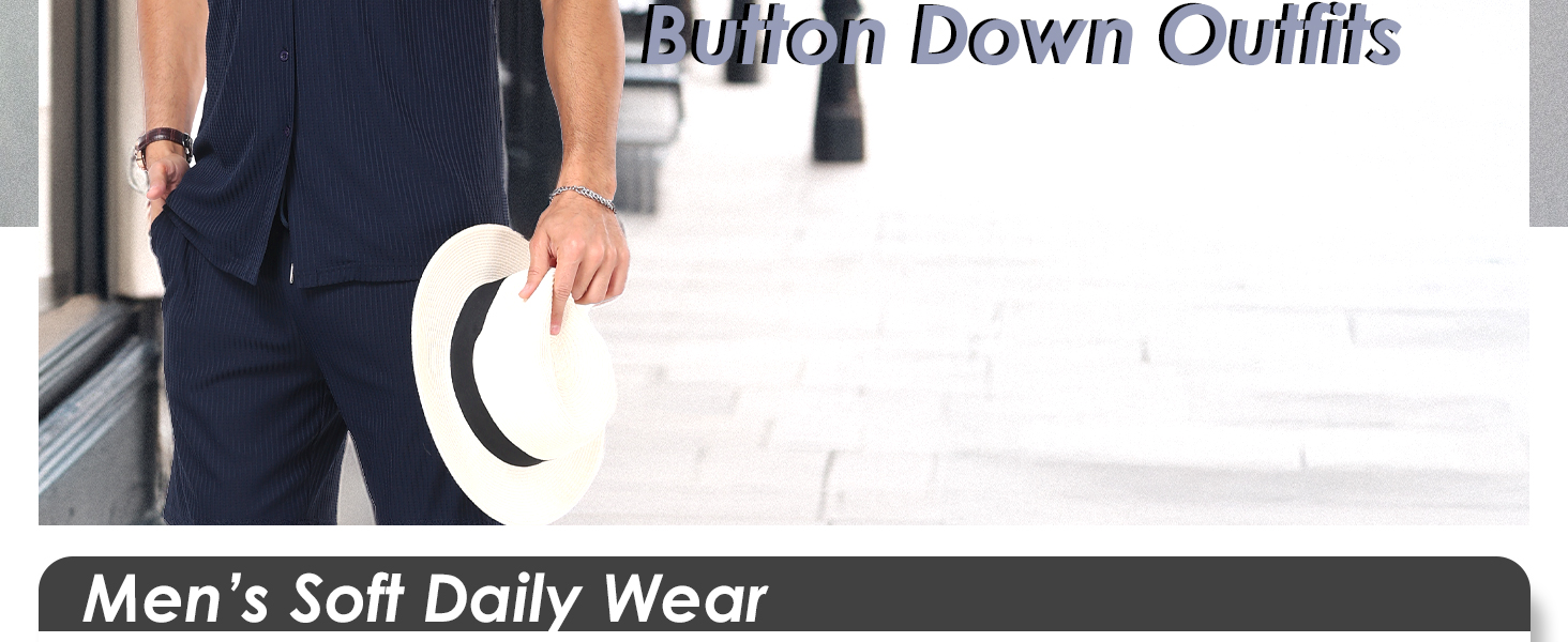 Mens Short Sleeve Outfits 2 Piece Summer Beach Button Down Shirts and Shorts Set Tracksuit