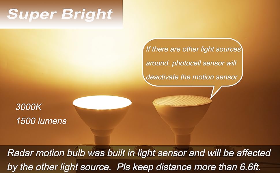 REMINDA Motion Sensor Light Bulbs Outdoor, 15W PAR38 LED Flood Light Bulb, Radar Motion Detector
