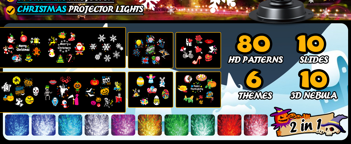 Christmas Projector Lights Christmas Projector Outdoor 2 in 1 HD Effect Holiday Projection Lamp