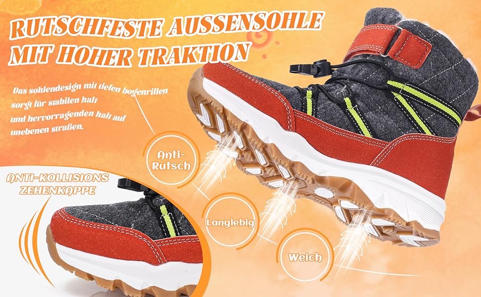 Schneestiefel Kinder Warme Winterstiefel mit Wollfutter Jungen Mädchen Winterschuhe