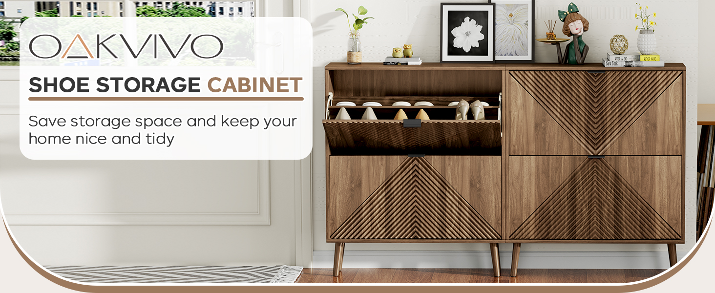 oakvivo Freestanding Shoe Cabinet with 2 Flip Drawers, Shoe Cabinet, Shoes Storage Cabinet 