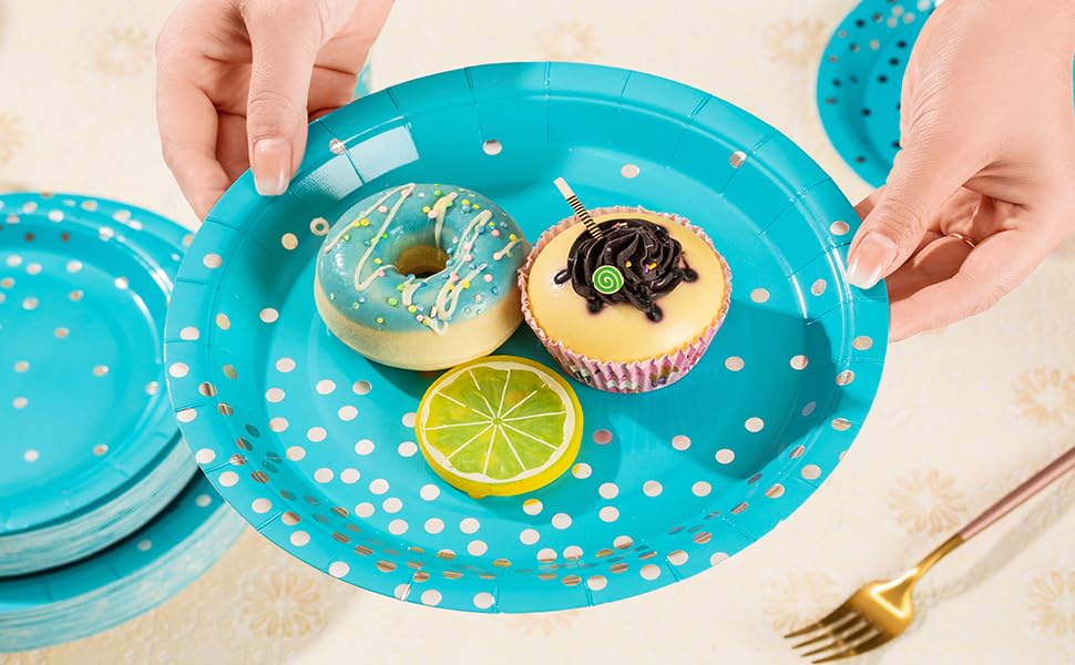 200Pcs Blue Paper Plates Blue and Silver Party Decorations