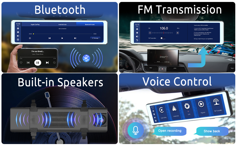 Mirror Dash Cam Wireless Apple Carplay Android Auto, 11.26" Touch