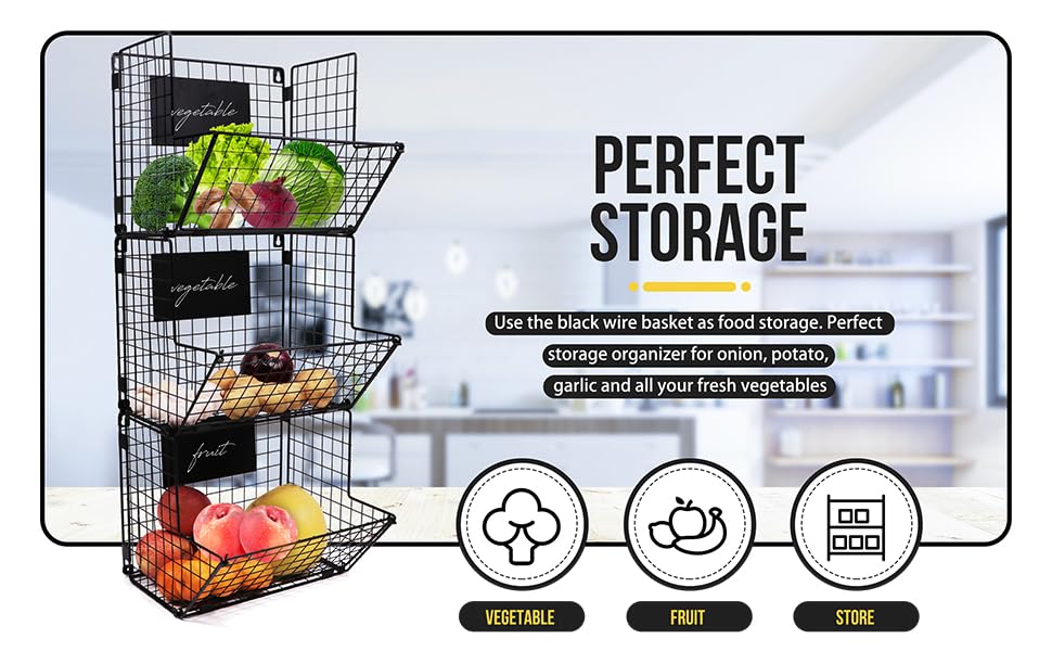 Granrosi Wall Hanging Fruit Baskets for Kitchen Set of 3 Large Wall