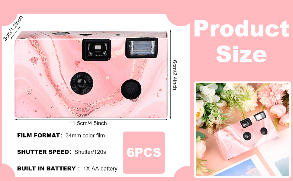 6 Pack Disposable Camera for Wedding Single Use Film Camera with Flash for Wedding