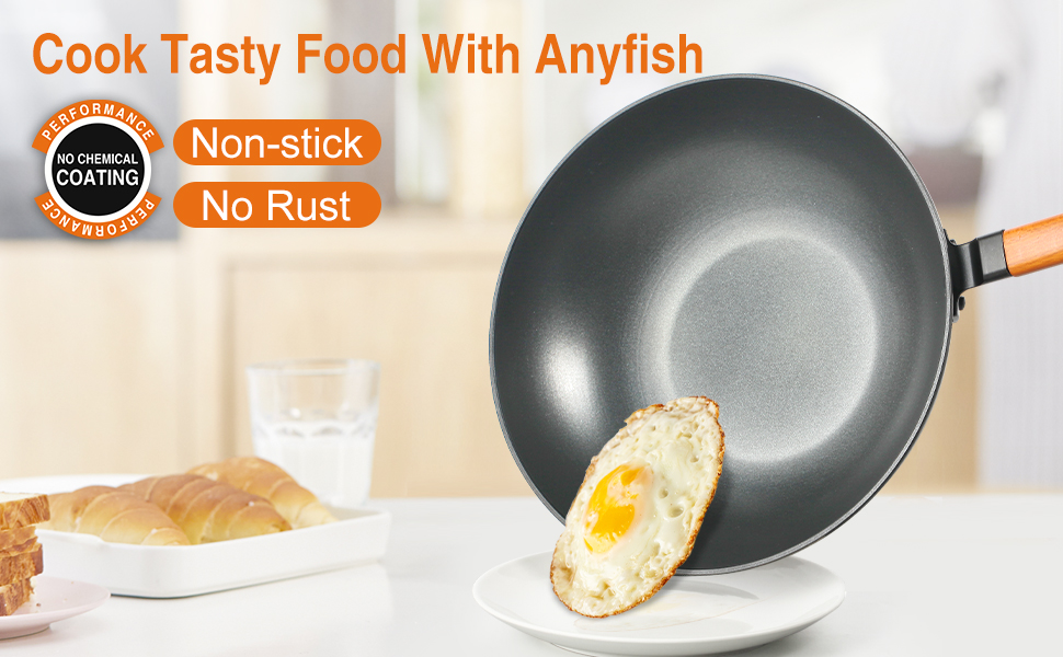Anyfish Wok Pan with Lid, 12.8in Woks & Stir Fry Pans with