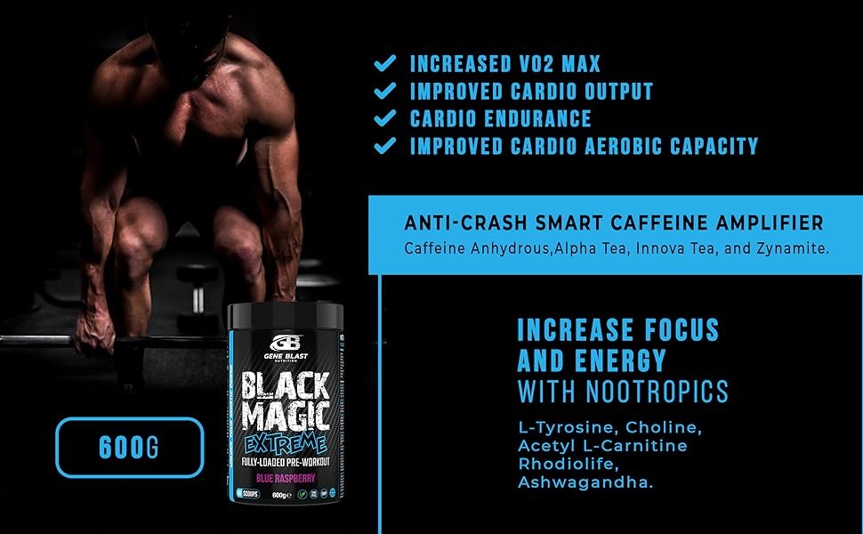 Gene BlastBlack Magic PreWorkout Powder, AntiCrash Formula Energy