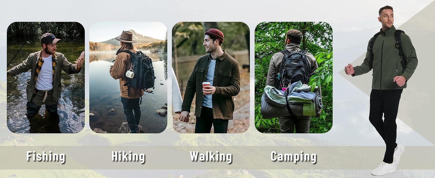 KEFITEVD Tactical Jacket for Men Fleece Jackets Windproof Softshell Jacket Waterproof Hunting Coat